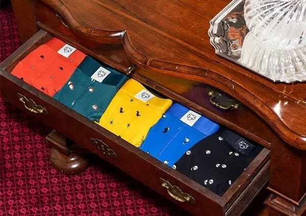 eine bunte Auswahl an Unterhosen von A-dam Underwear in einer Berliner Kommode