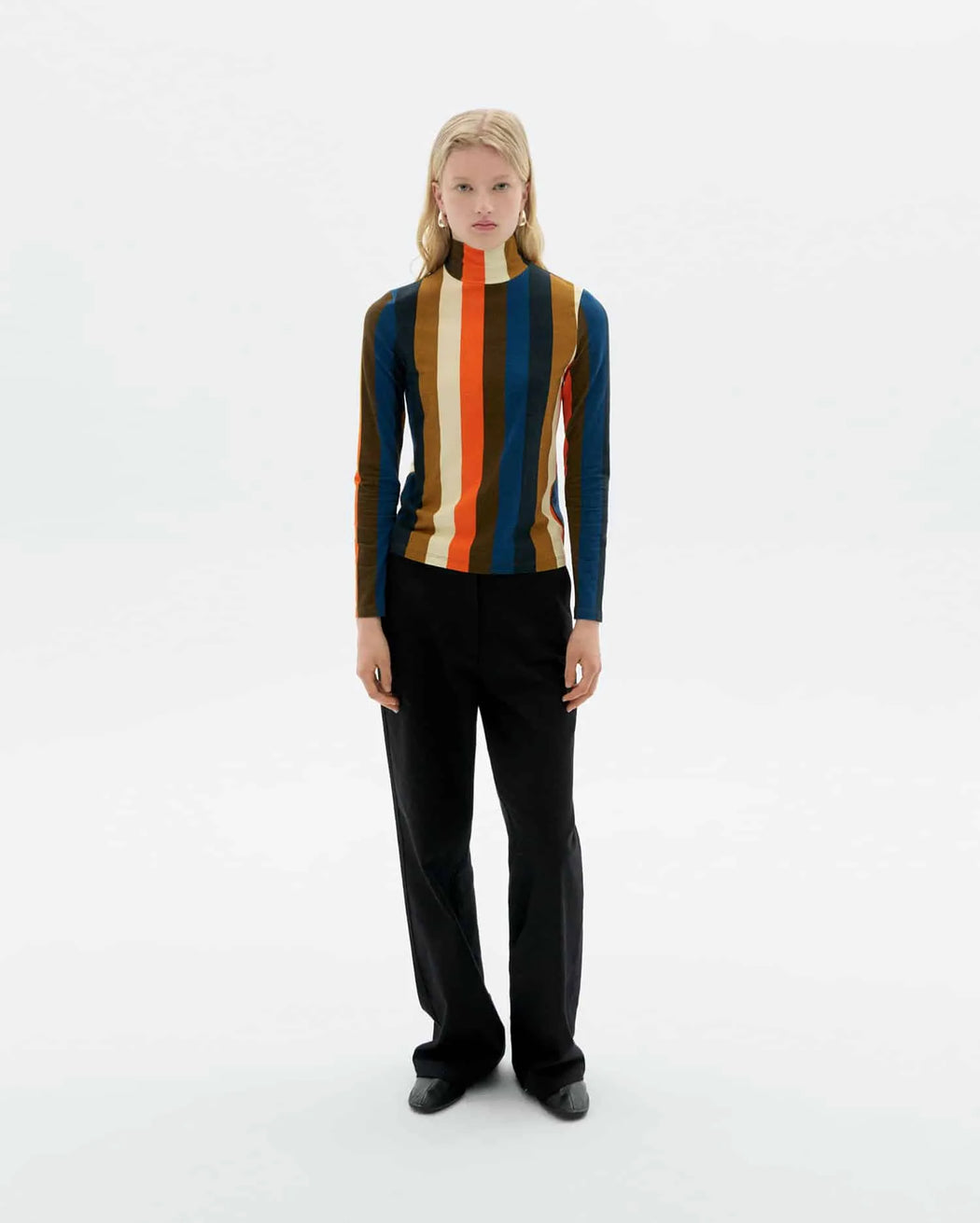 Gestreiftes Stehkragentop-Thinking Mu-Pullis & Sweatshirts-ROTATION BOUTIQUE BERLIN