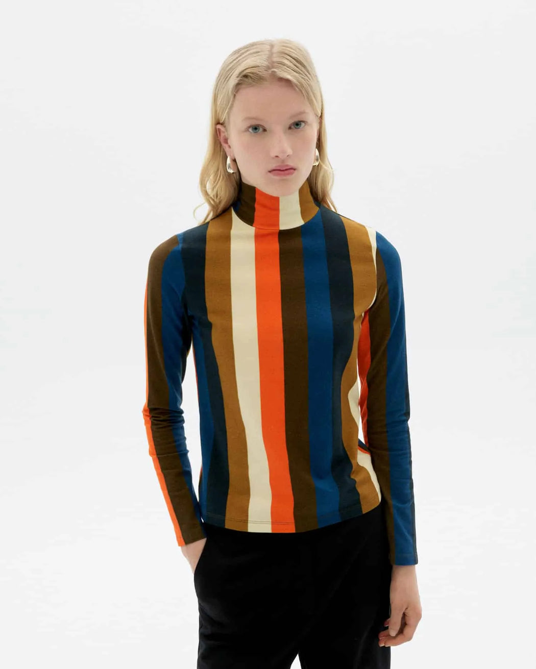 Gestreiftes Stehkragentop-Thinking Mu-Pullis & Sweatshirts-ROTATION BOUTIQUE BERLIN