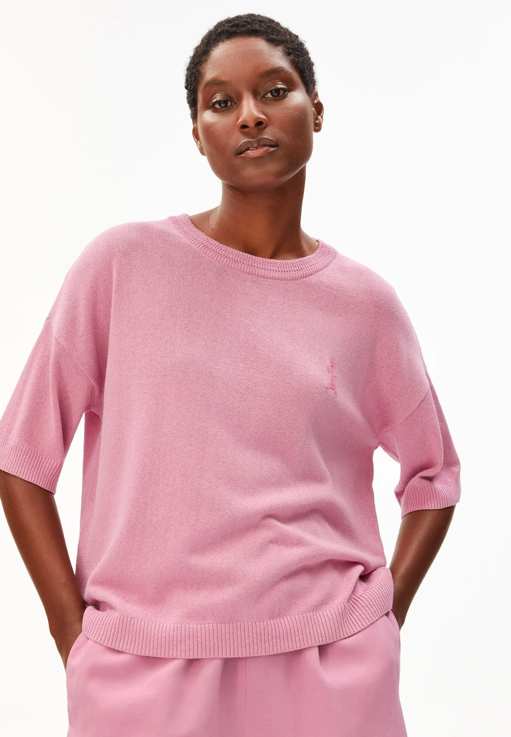 Short Sleeve Linen Blend Knit Sweater-Armedangels-Pullis & Sweatshirts-ROTATION BOUTIQUE BERLIN