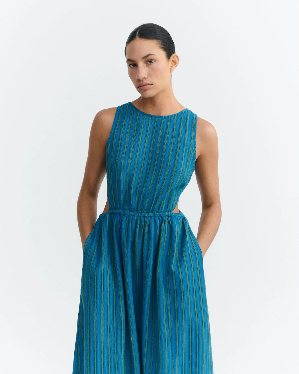 Windsor Stripes Midi Kleid Damen-Thinking Mu-Kleider & Röcke-ROTATION BOUTIQUE BERLIN